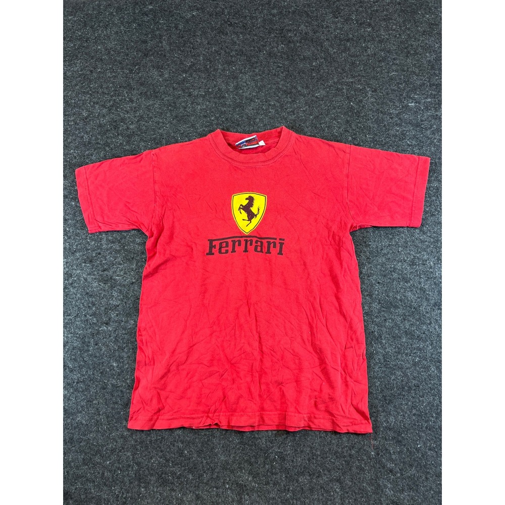 Vintage 90s Ferrari Graphic T-Shirt Red Kids Boys Large Streetwear Racing Tee